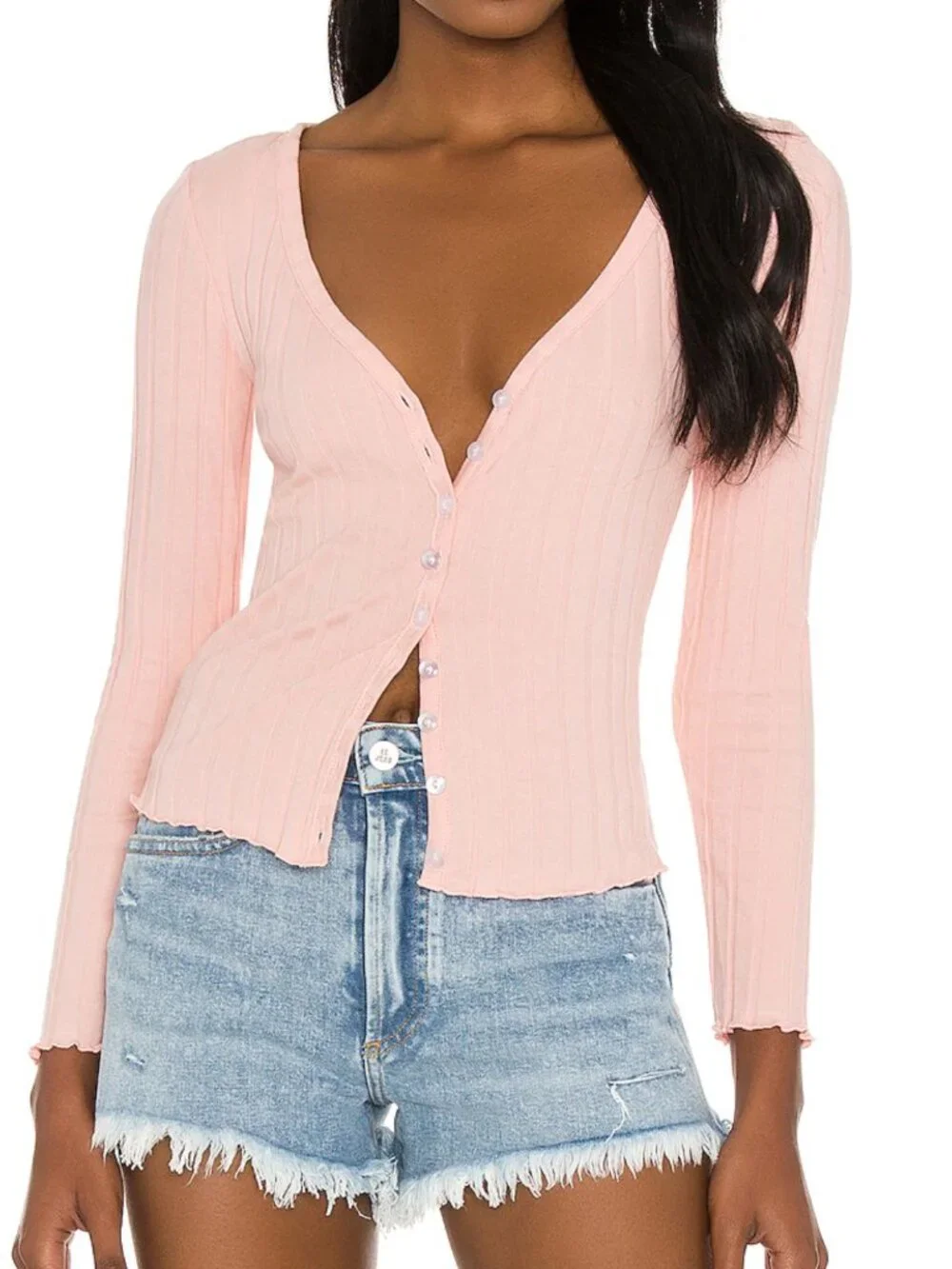 Superdown Ribbed Top With Buttons - Picture 1 of 7